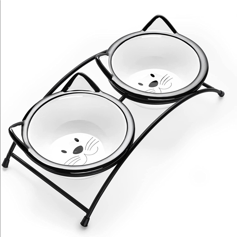 cat food and water bowls